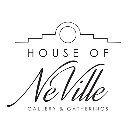 Logo for House of NeVille Gallery & Gatherings with a stylized arch and circle design above the text