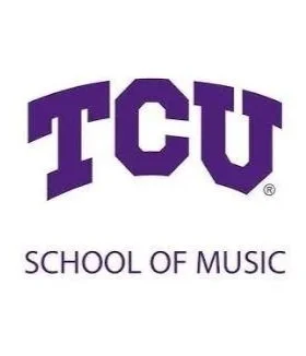 Texas Christian University School of Music logo with purple TCU and black text
