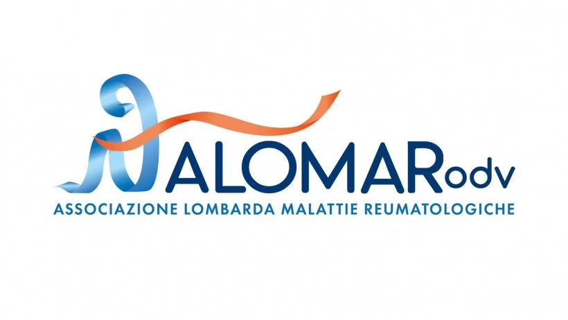 Logo of ALOMAR, the Lombard Association of Rheumatologic Diseases, featuring a stylized blue and orange ribbon design with the organization's name and full name in Italian.