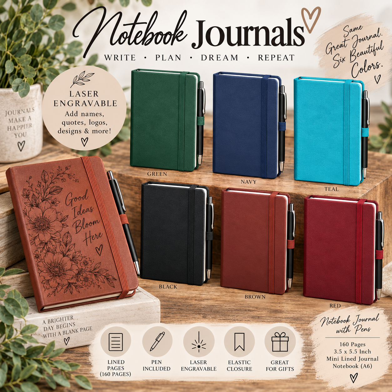 Mini A6 Journal Notebook - Ready to Engrave 160 pages-5.5x3.5