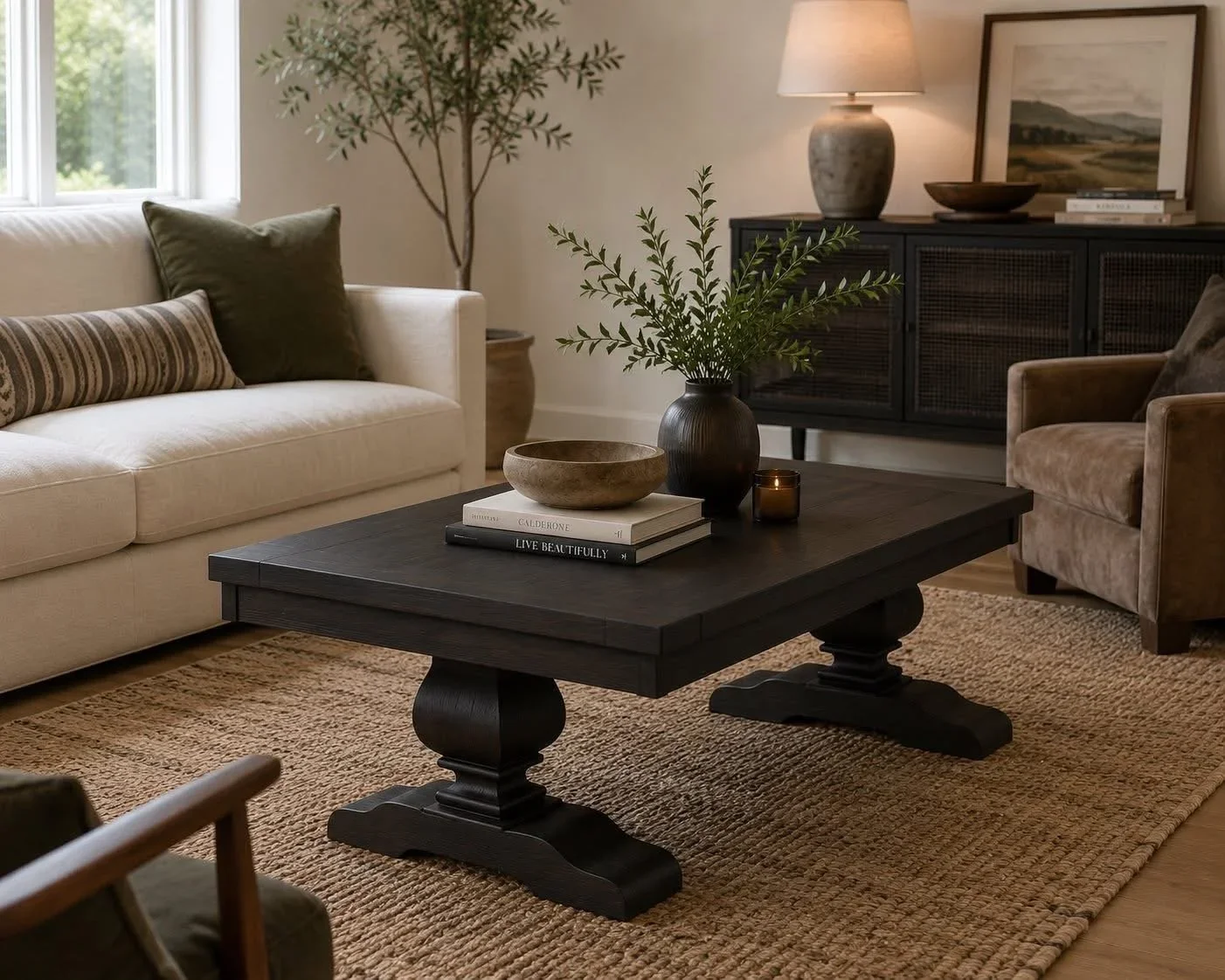 Solid maple Rectangular solid maple pedestal coffee table