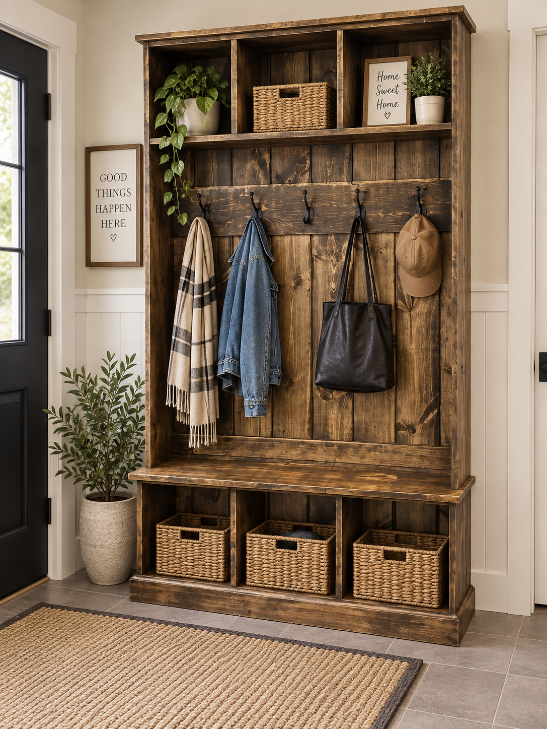 Large all stained hall tree