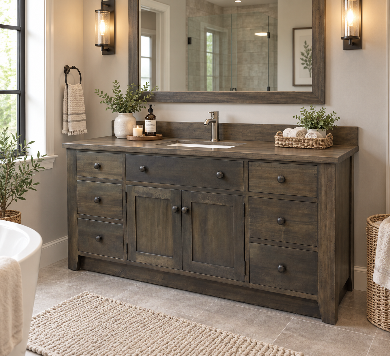 6 drawer 2 door solid wood vanity