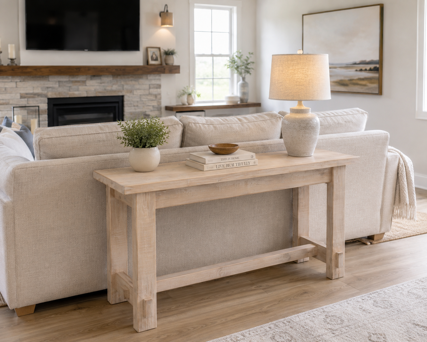 Solid maple sofa table hall table with stretcher