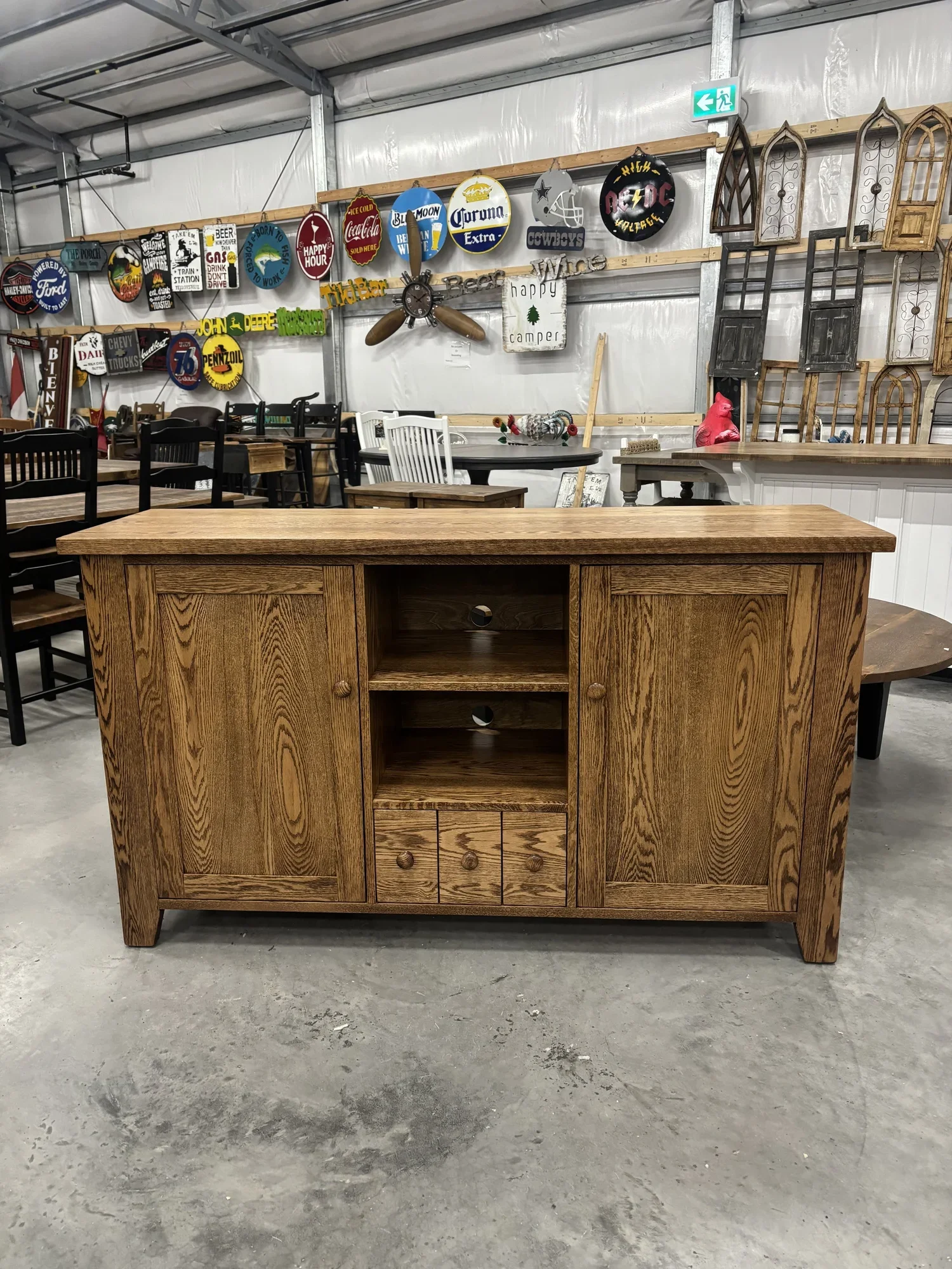 Solid oak  tv stand with 2 doors/3 drawers