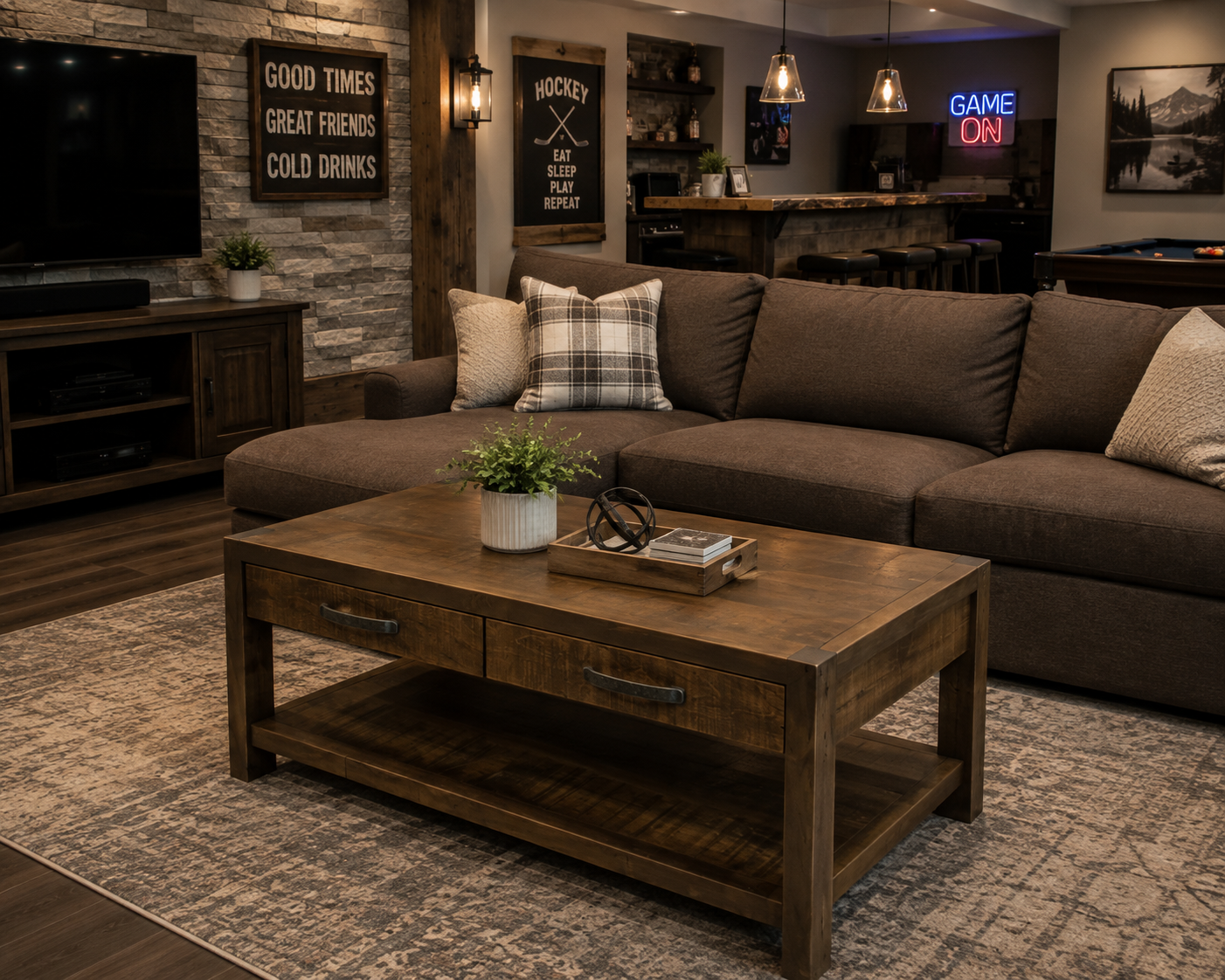 Solid maple Large 2 drawer coffee table with a shelf
