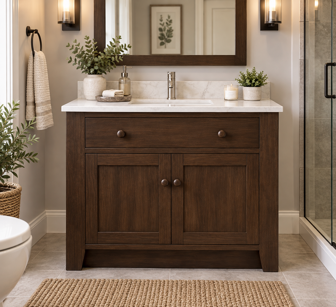 2 door solid wood vanity with false drawer