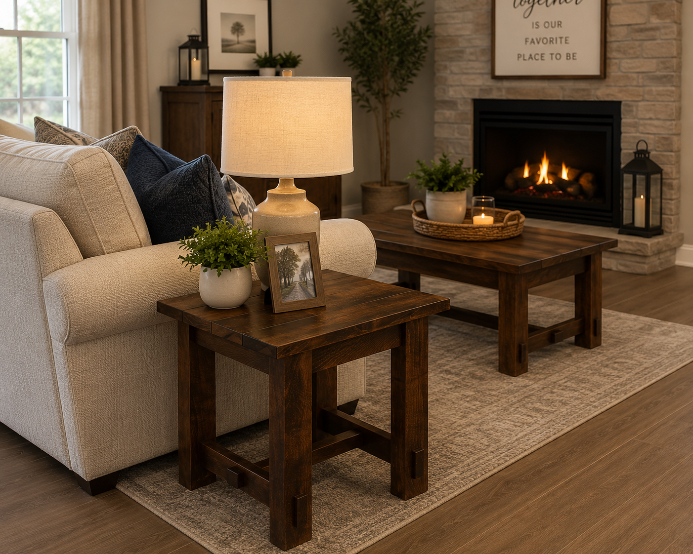 Solid maple end table with stretcher