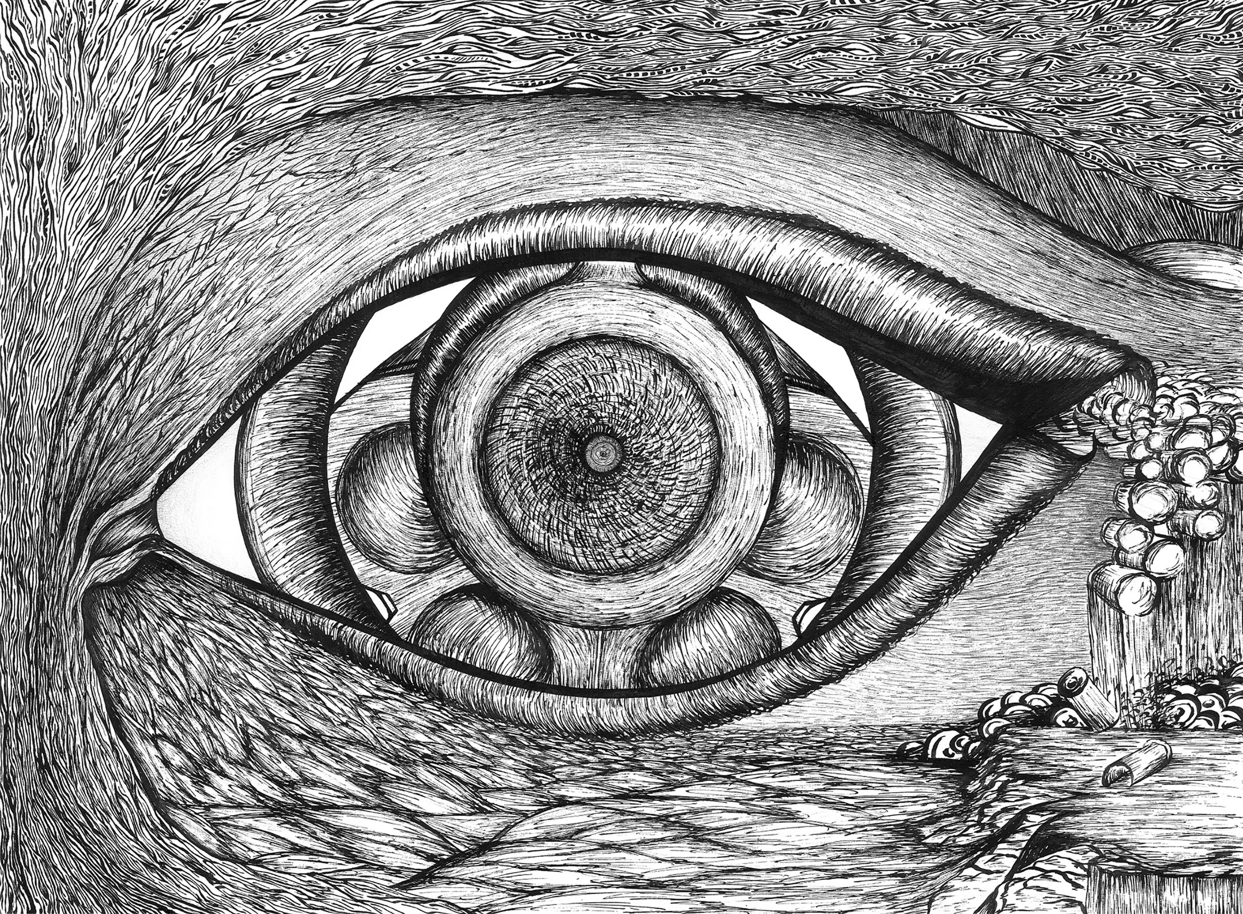 Looking Down the Barrel — Abstract Ink Drawing