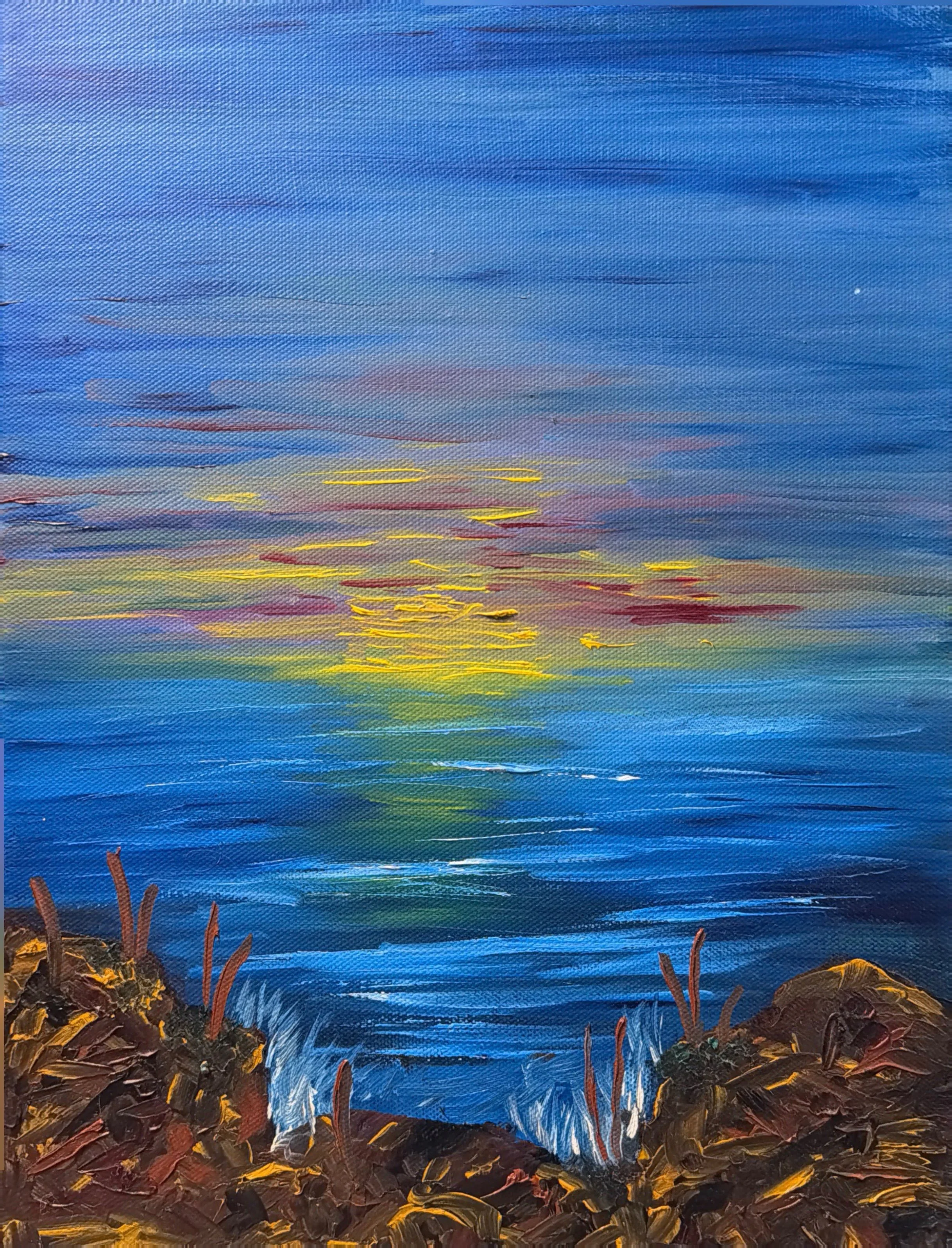 Sunset Over the Lake — Acrylic Painting