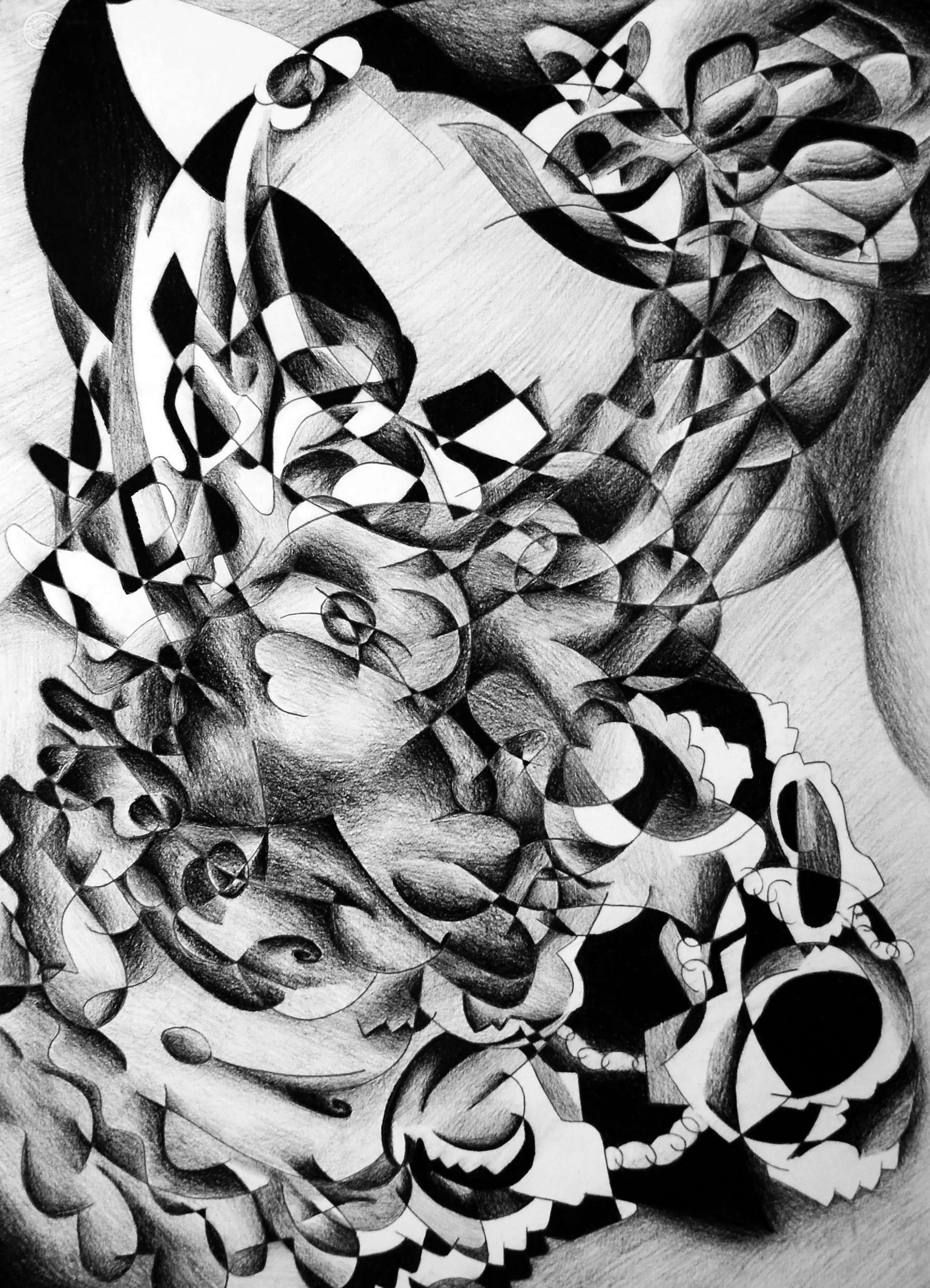 Mischief in Monochrome — Abstract Mixed-Media Drawing