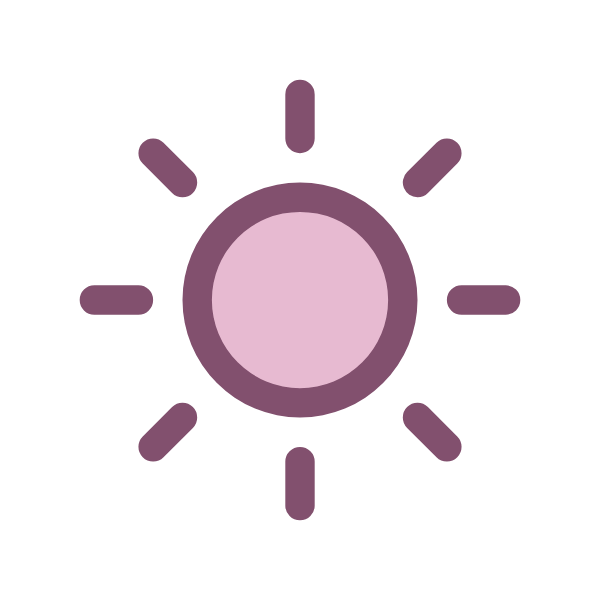 A pink sun icon with radial lines around it on a black background.