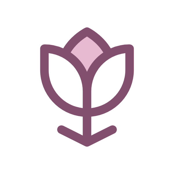 Minimalist line drawing of a flower with purple and pink petals.