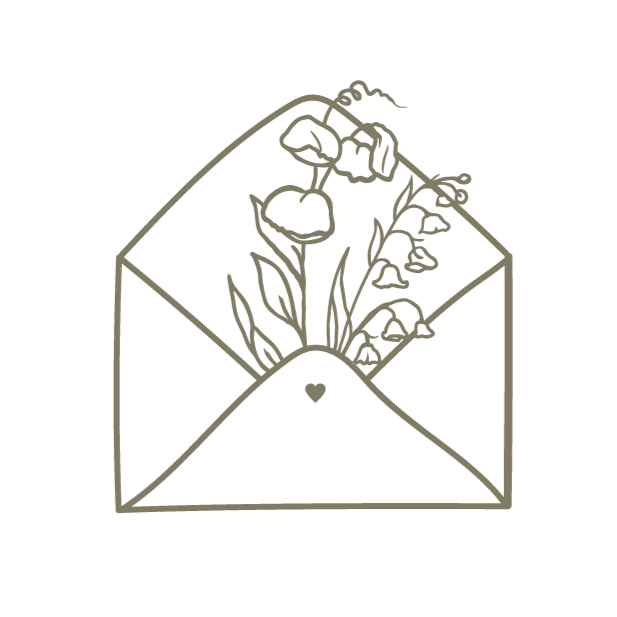 Love Letter Florals branding icon with some hand drawn flowers coming out of an open envelope
