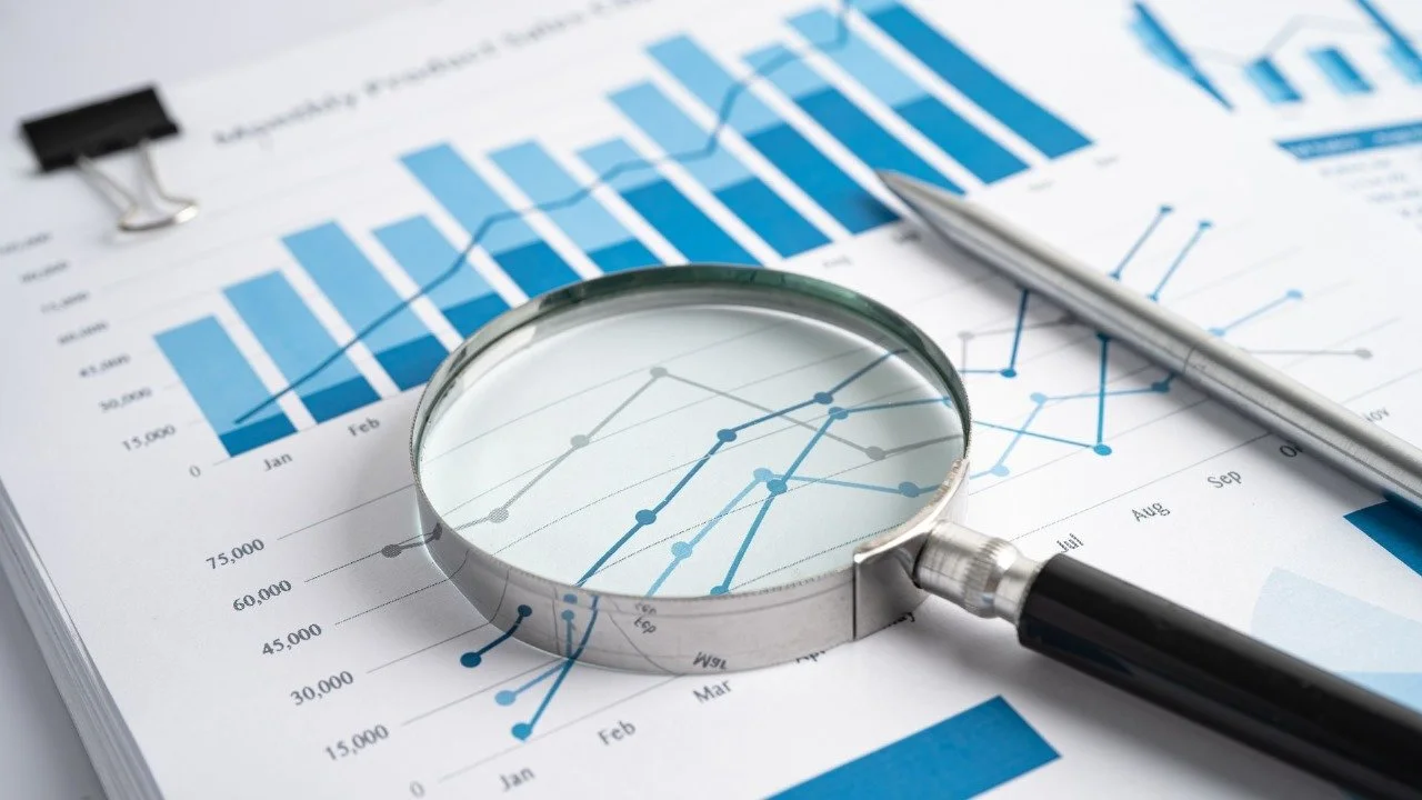 Graphs and charts showing an increase in analytics