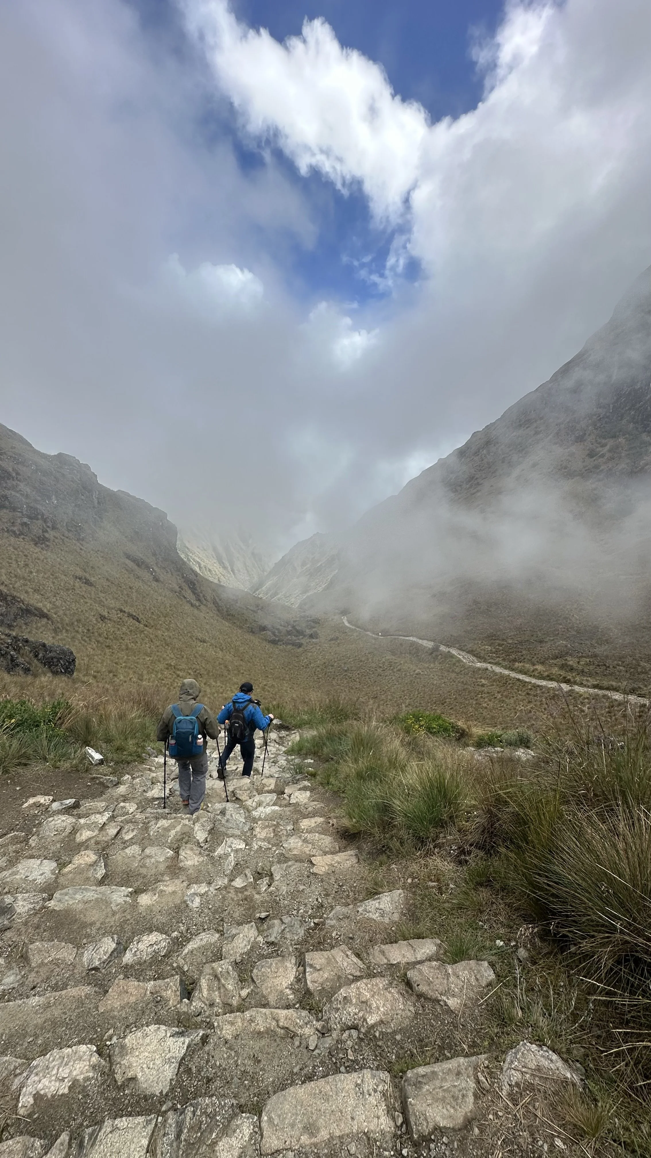 Stone staircase descent after Dead Woman's Pass, Inca Trail