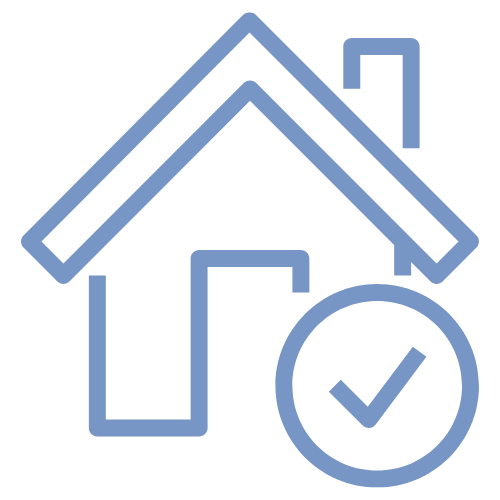 Icon of a house with a checkmark inside a circle.