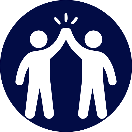 Two simplified figures giving each other a high five, depicted with a high contrast design.