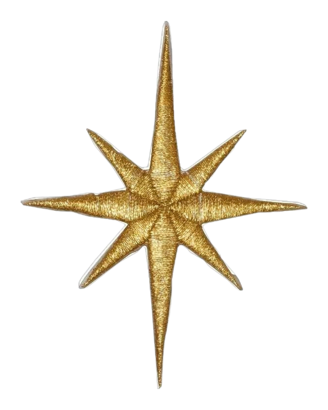 A gold starfish with eight arms against a black background.