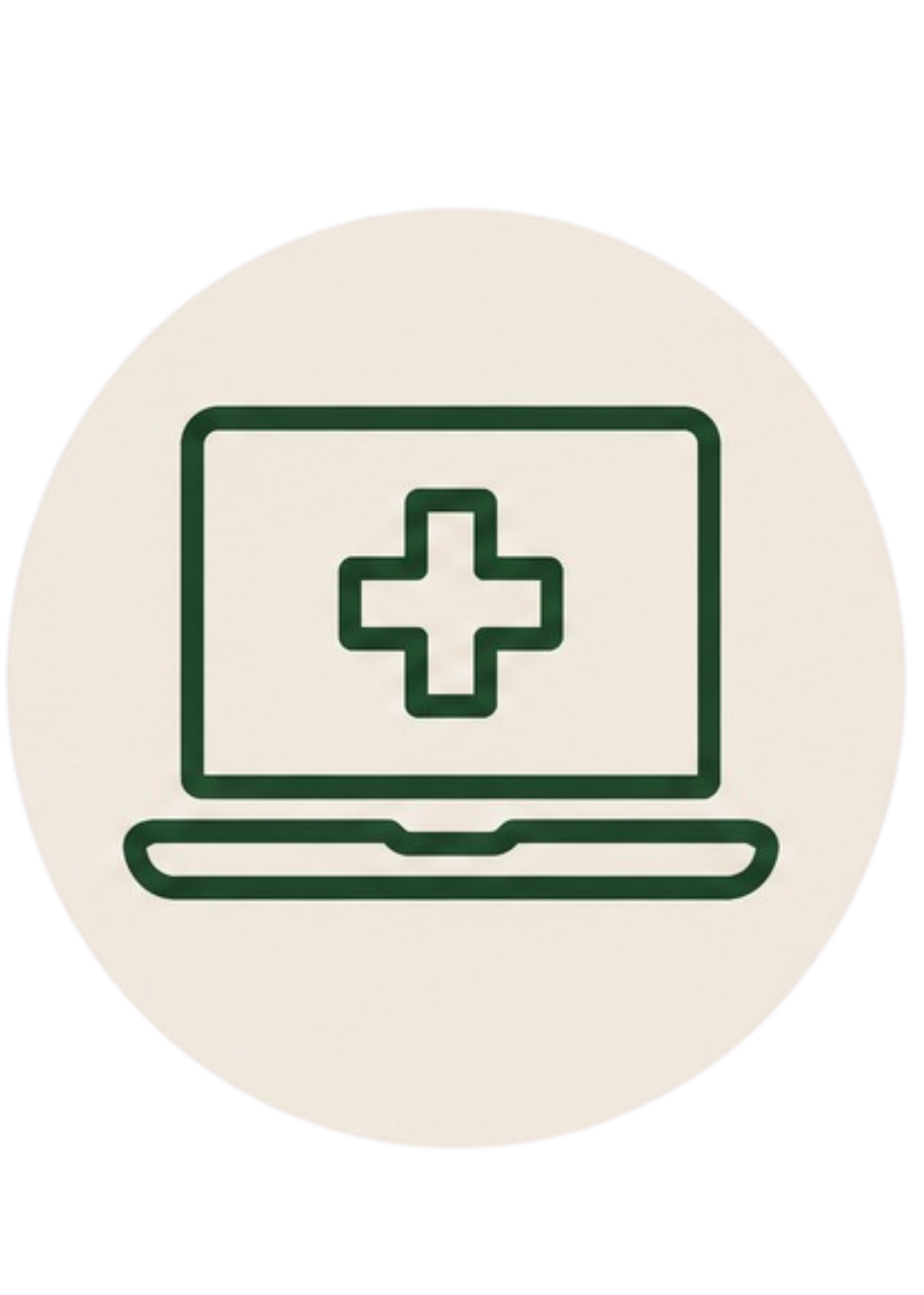 Icon of a healthcare or medical app on a laptop screen, featuring a green cross symbol.