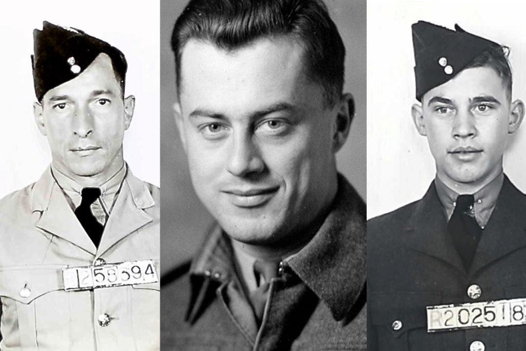 Three black and white portraits of a young soldier in uniform at different points in time.