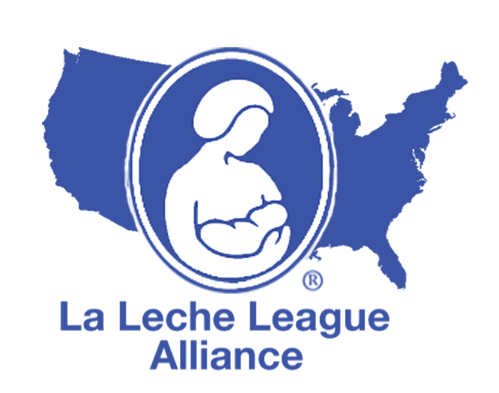 Logo of a woman holding a baby, depicted in white inside a blue circle.