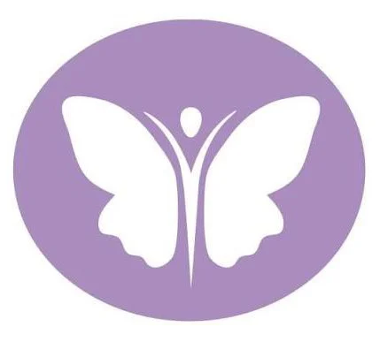 Purple circle with a white butterfly silhouette in the center.