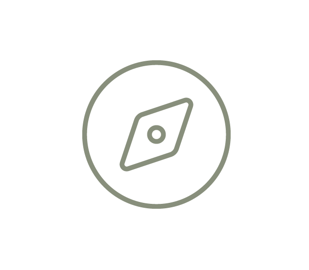 Icon of a compass with a circular border and a needle pointing northwest.