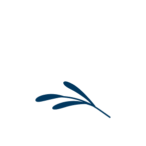 A stylized, nature-inspired icon featuring delicate leaves and stems