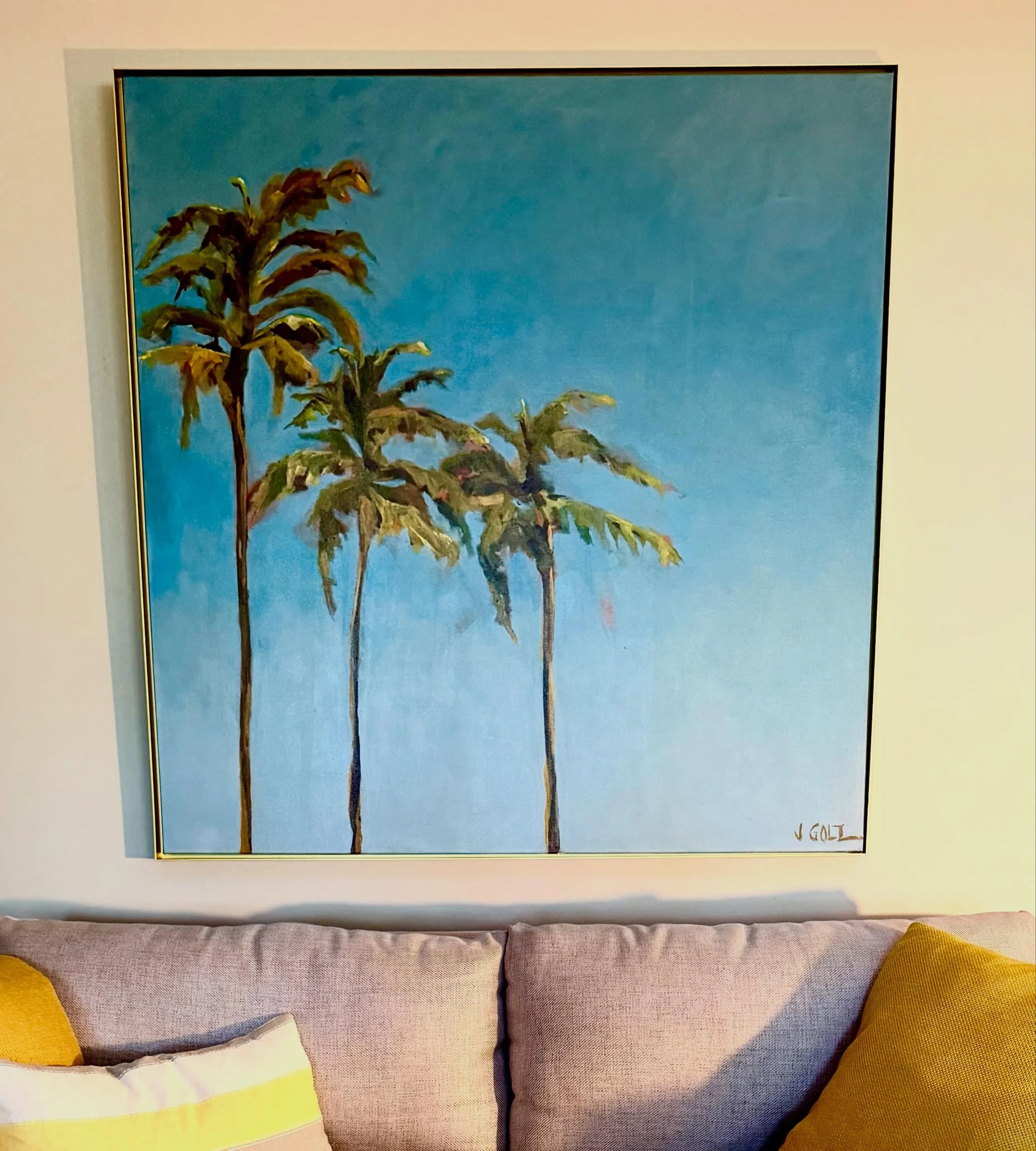 &ldquo;Summer Breeze&rdquo; 48&rdquo; x 48&rdquo; Acrylic. Available. #savannahart #palmtrees #blueskies