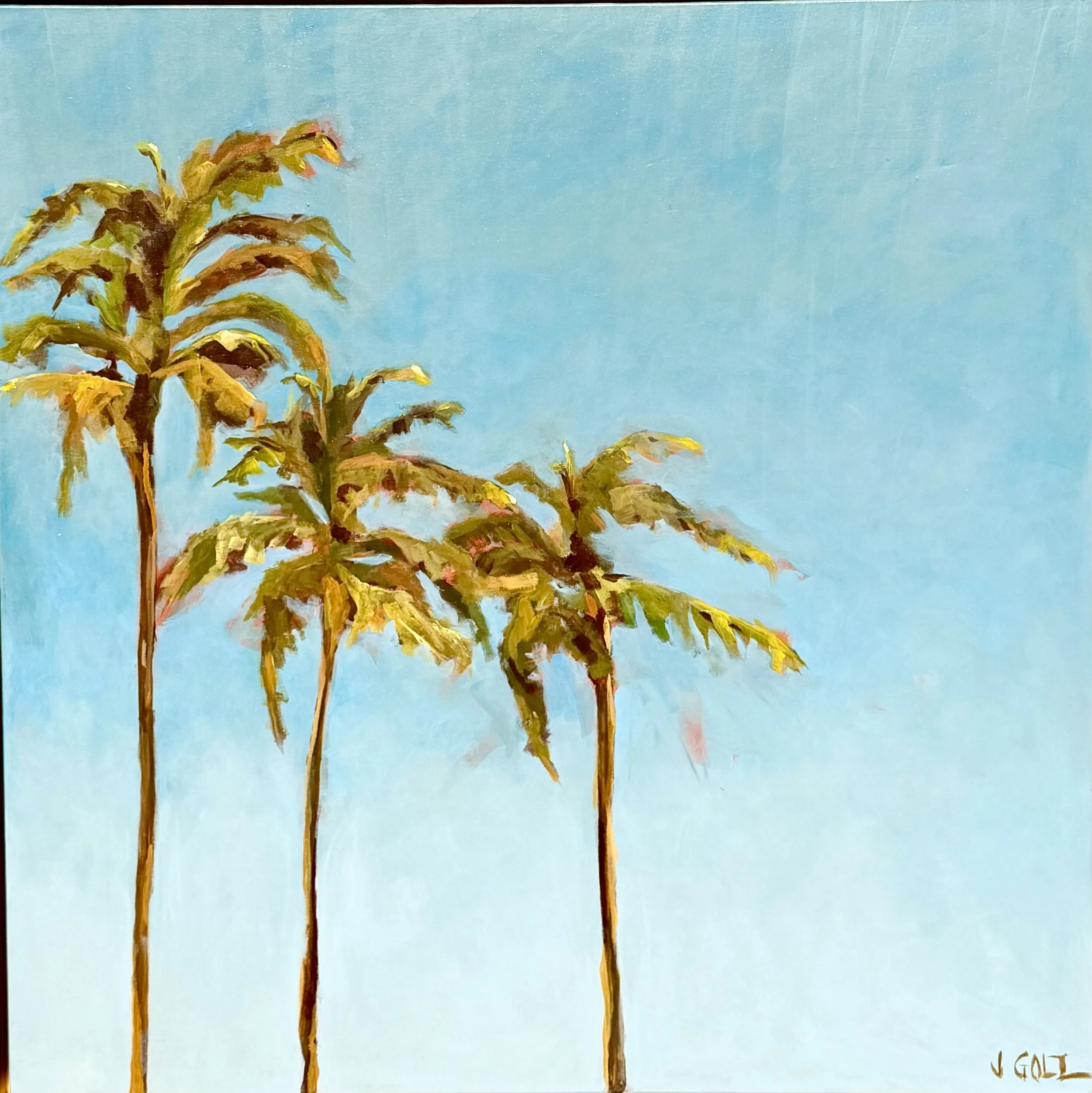 "Three Palms" 48 x 48" Gold metal float frame
$2,000