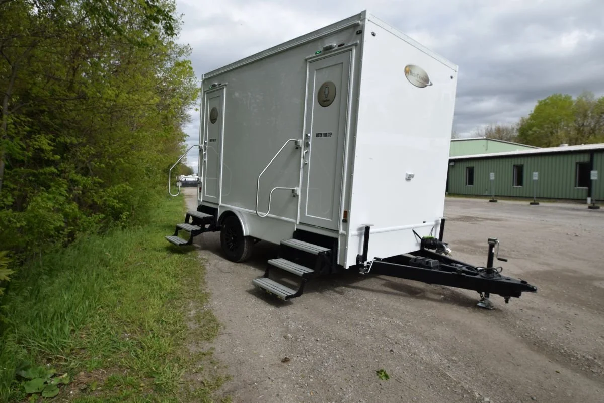 Luxury restroom trailer interior with elegant fixtures