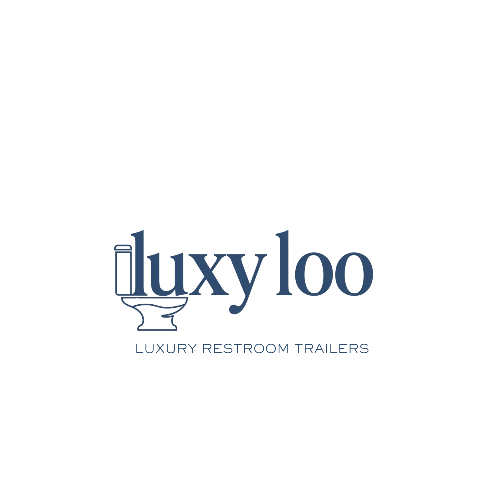 Luxury Restroom Trailers logo with the words "luxury" and "restroom trailers" below a stylized outline of a trailer.