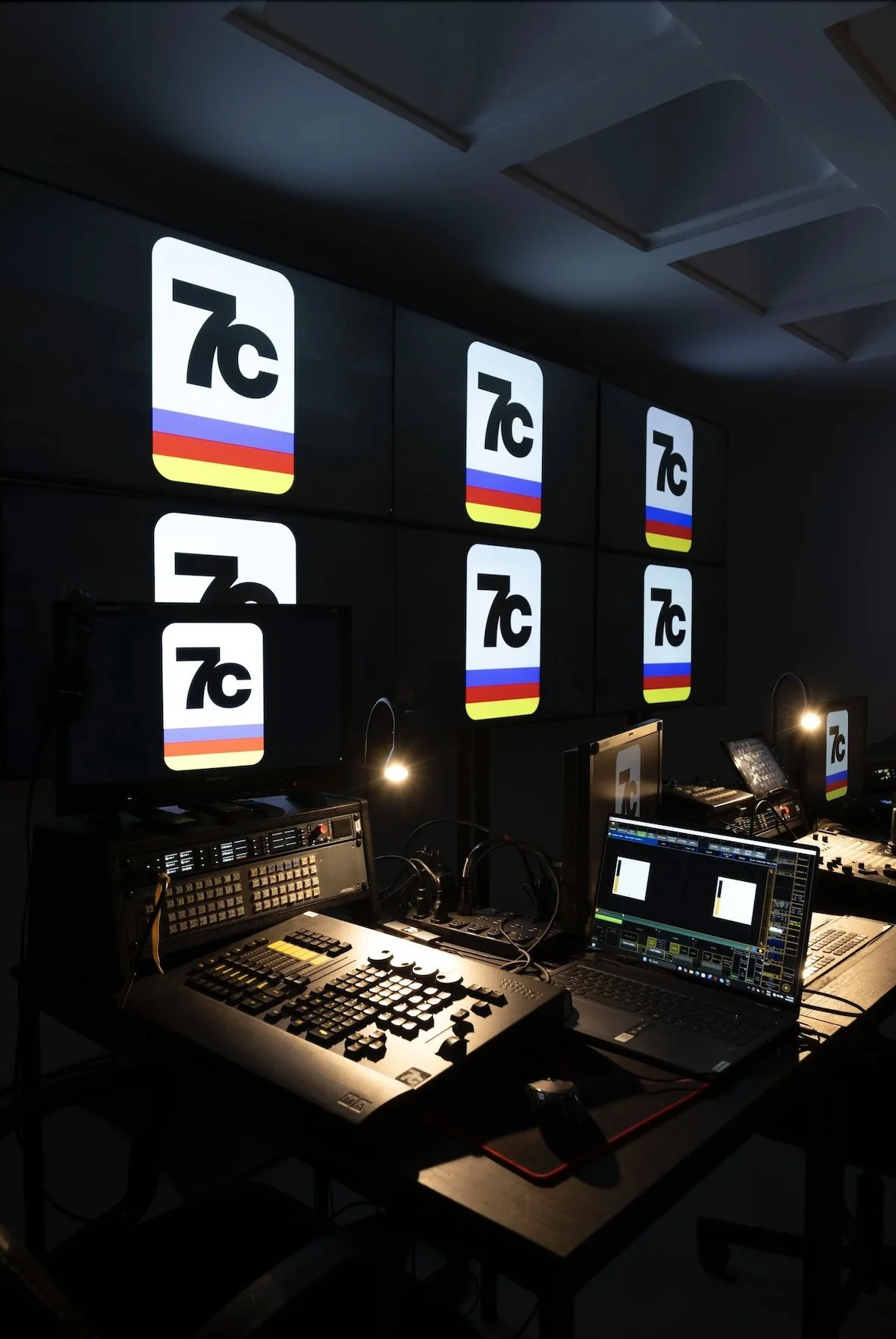 7C control room with mixing console