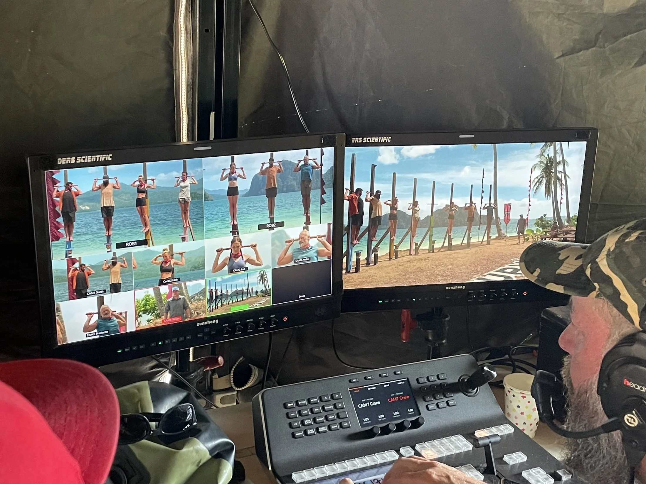 7C control room: multiview monitors and switcher during a shoot