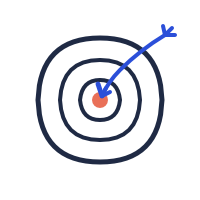 A blue arrow hitting the bullseye of a dartboard with concentric circles.