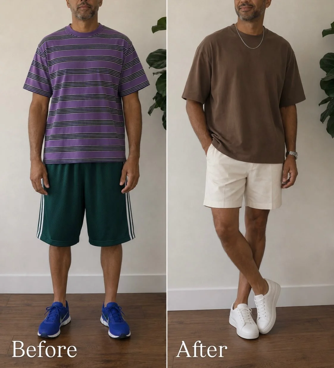This client booked &ldquo;The Transformation&rdquo; 
Same casual comfort. A much more intentional look.

This refresh was all about replacing the pieces he wore out of habit with options that felt current, fit well, and still felt like him.

I handle
