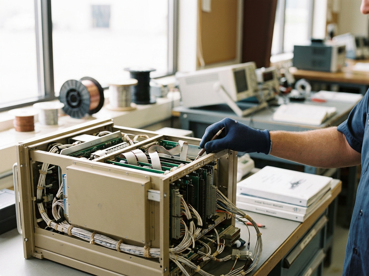 Aviation electronic computer, mainframe, with wires and circuit boards inside. Manufacture and sale available.