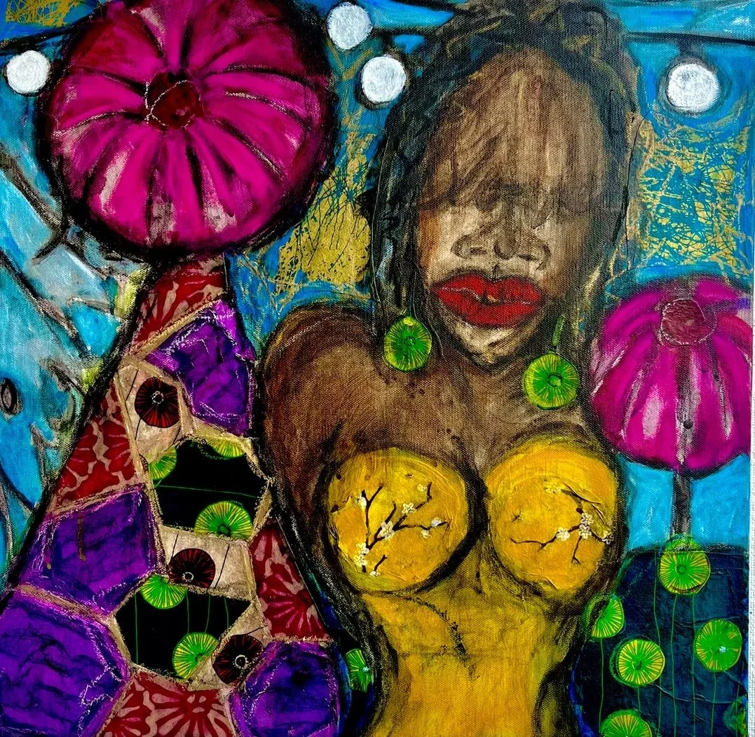 i love being Black... Mixed media (acrylic paint, charcoal, acrylic marker, textured paper, oil pastels) (2023)