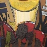 Now (2013) mixed media on canvas and wood (acrylic, paper, charcoal, felt, soft pastels)