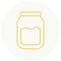 A simple line drawing of a jar with a lid, containing a substance inside.