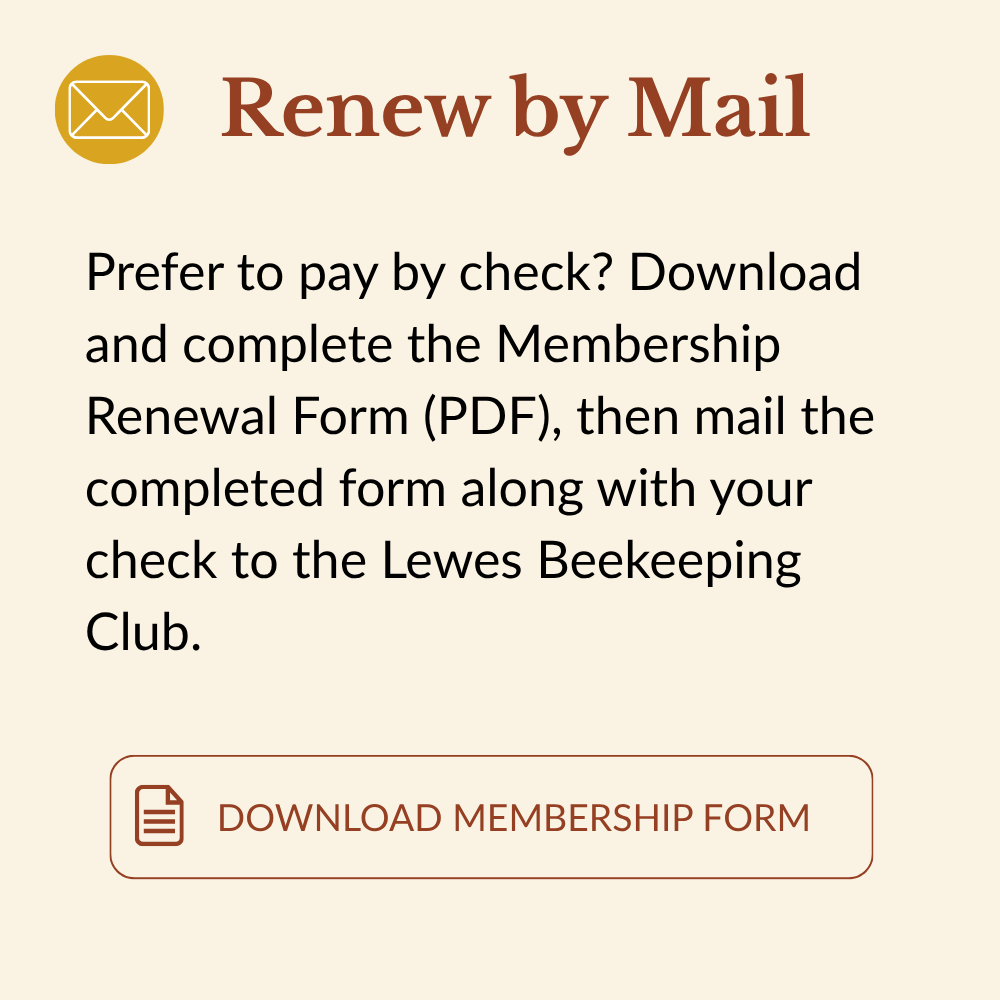 Information about renewing membership by mail with a download link for a membership renewal form.