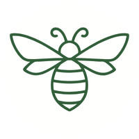 Simple line drawing of a bee with wings and striped body inside a circle