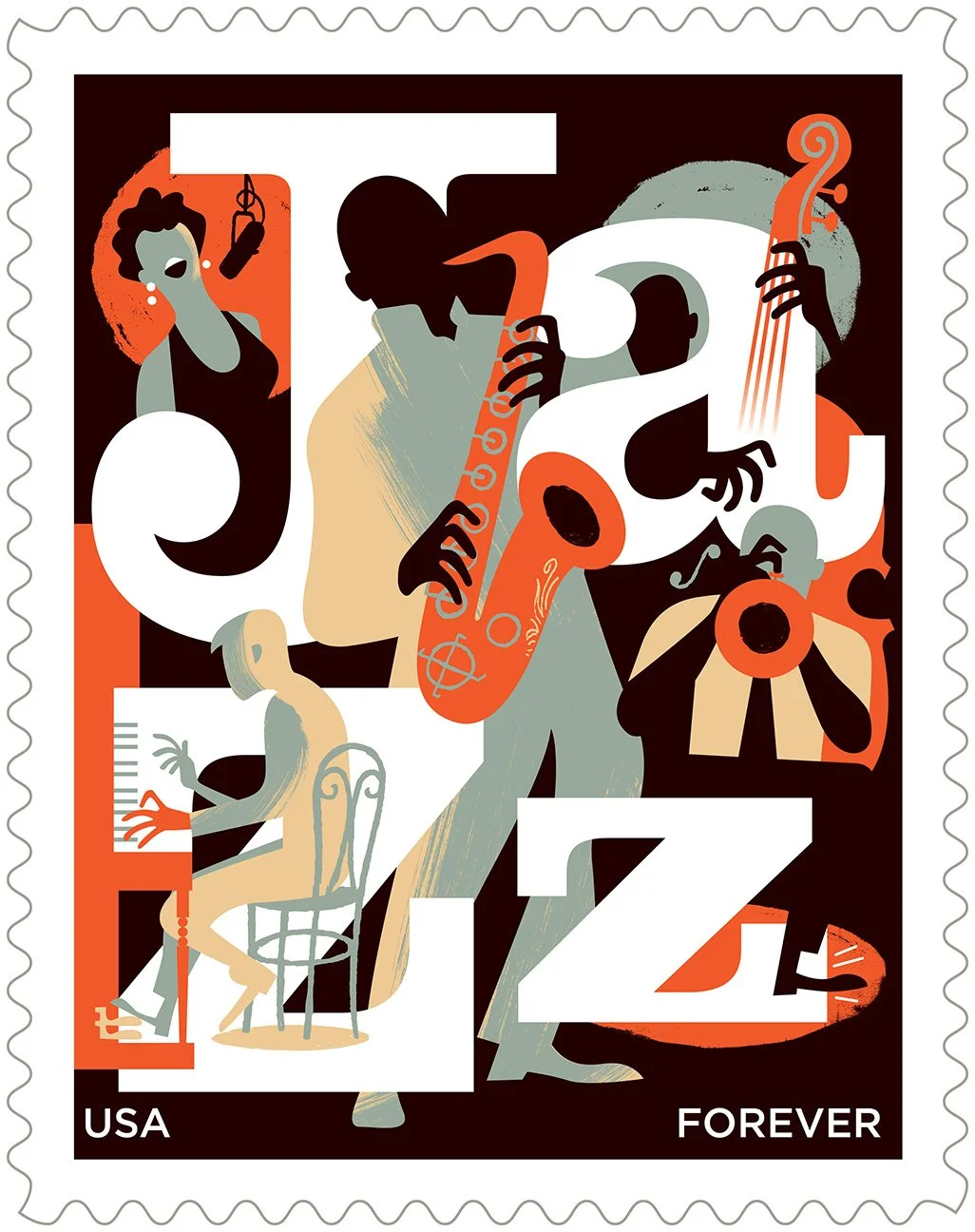 USPS Postage Stamp honoring jazz music.