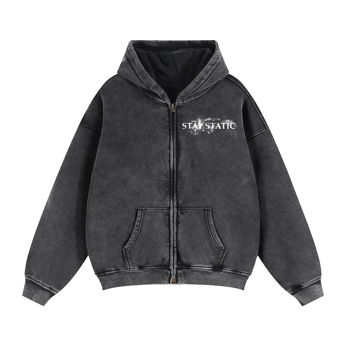 [STAY STATIC] Zip-Through Boxy Fleece Hoodie
