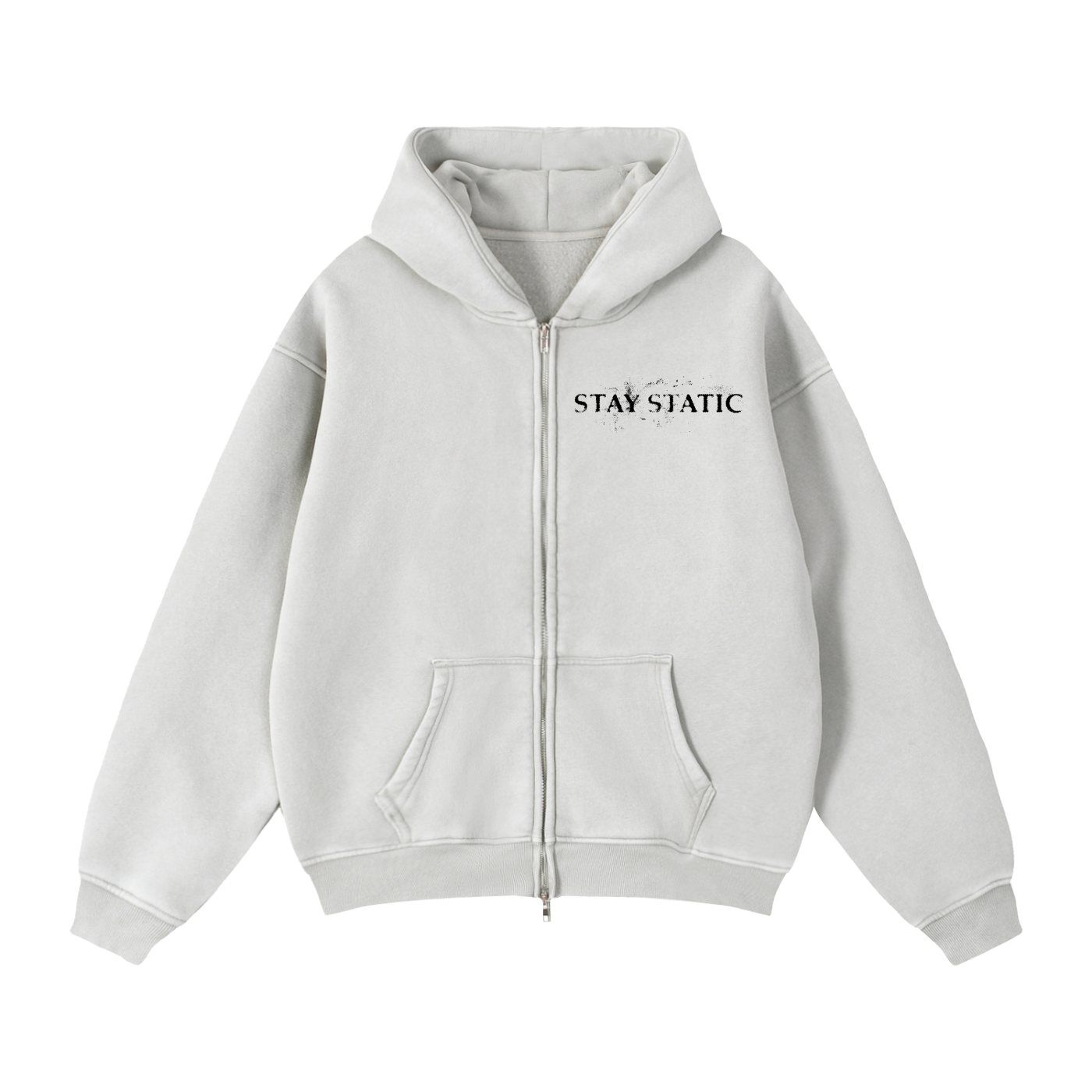 [STAY STATIC] Zip-Through Boxy Fleece Hoodie