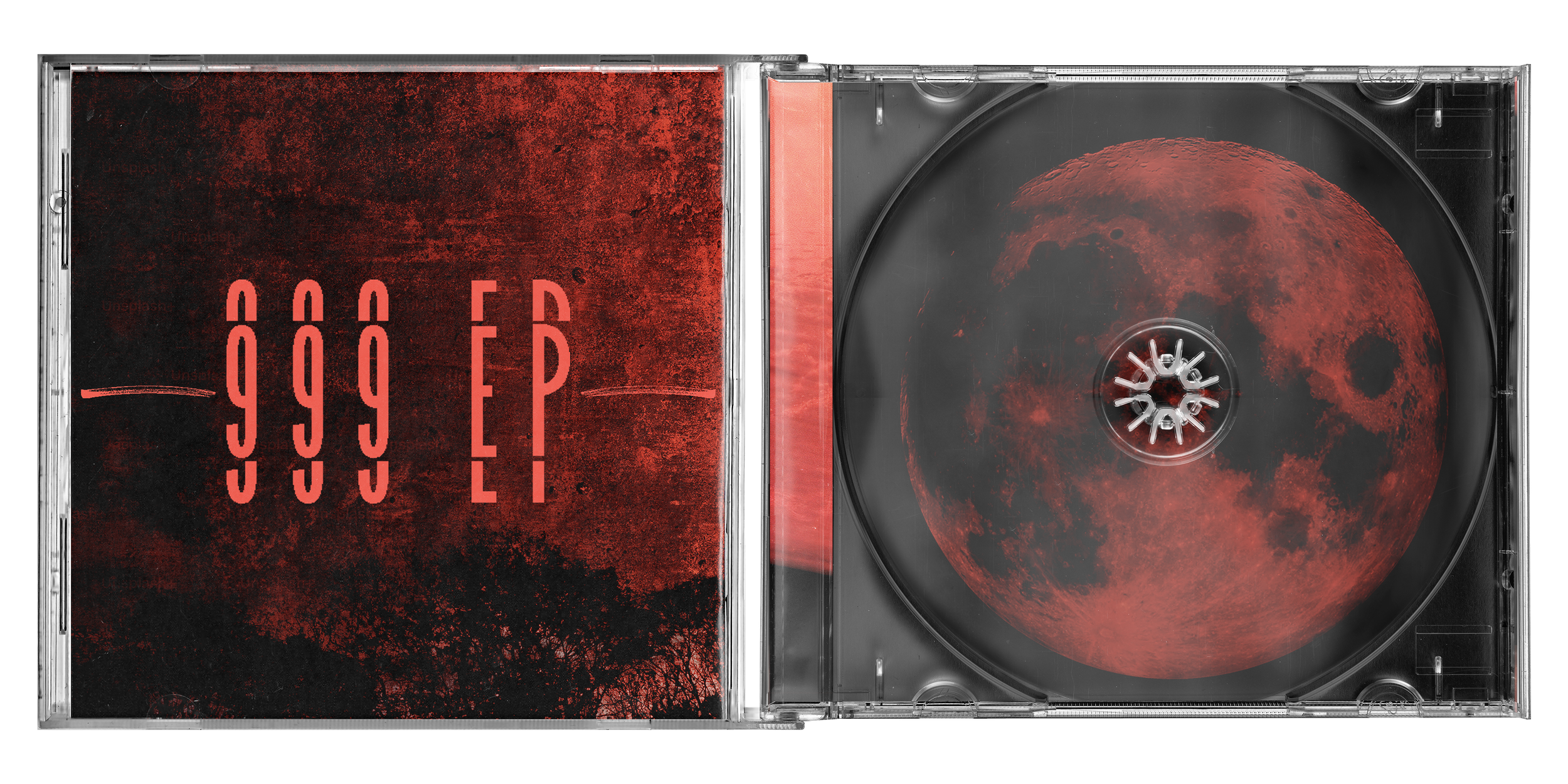 Open CD case with artwork featuring a red moon and dark red skies, and the title '999 EP' on the left side.