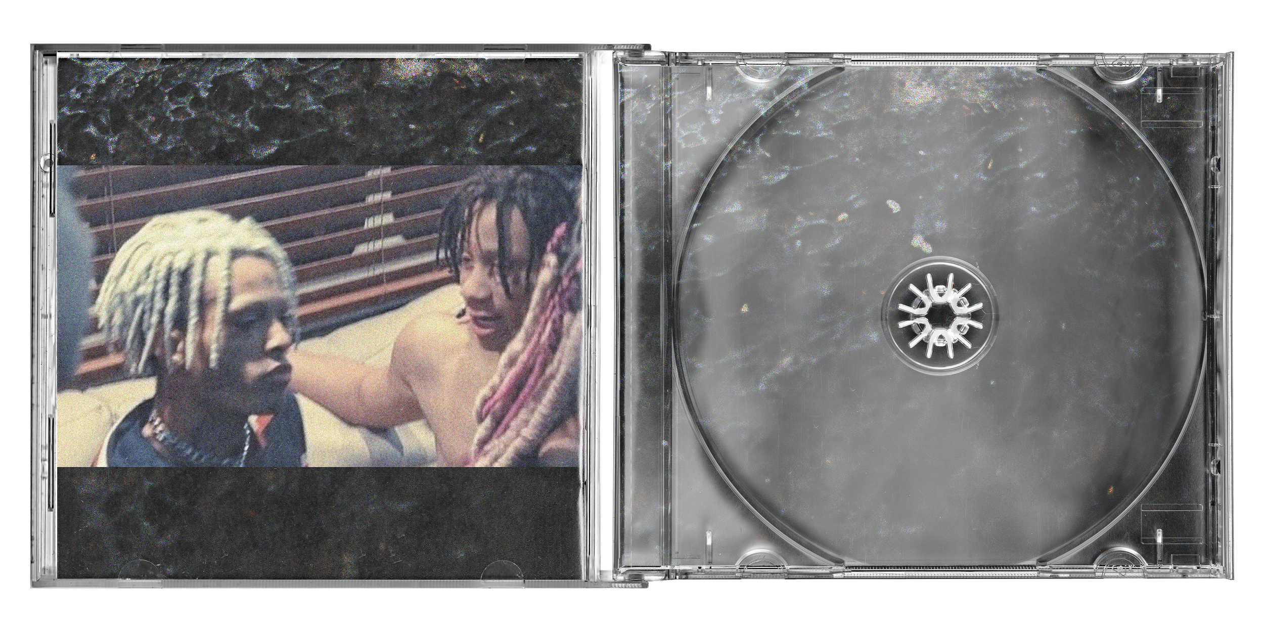The image shows an open CD case with one side displaying a photo of two young men with dreadlocks talking, one with blonde dreadlocks and glasses, and the other with black dreadlocks.