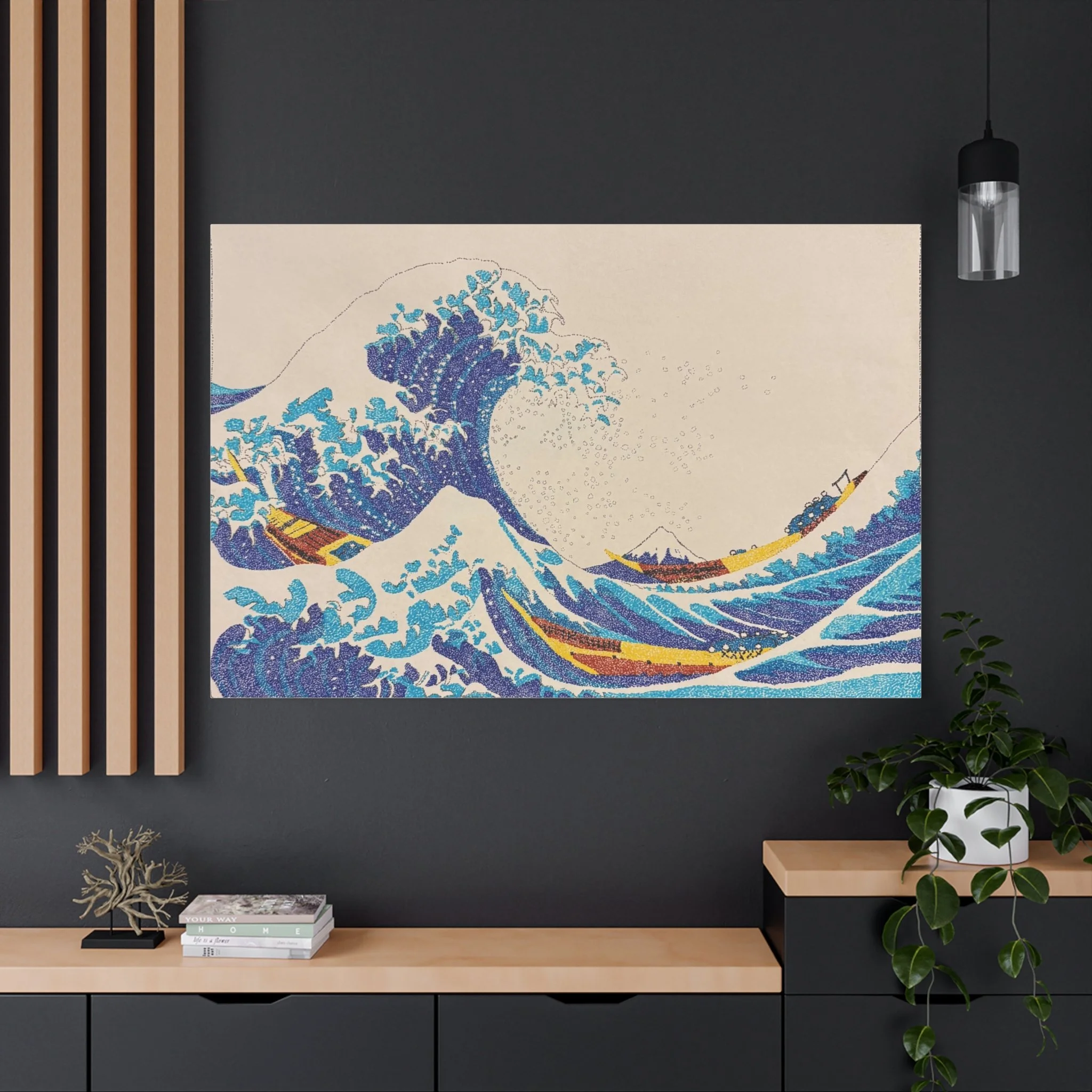 Stippled Great Wave Off Kanagawa Canvas