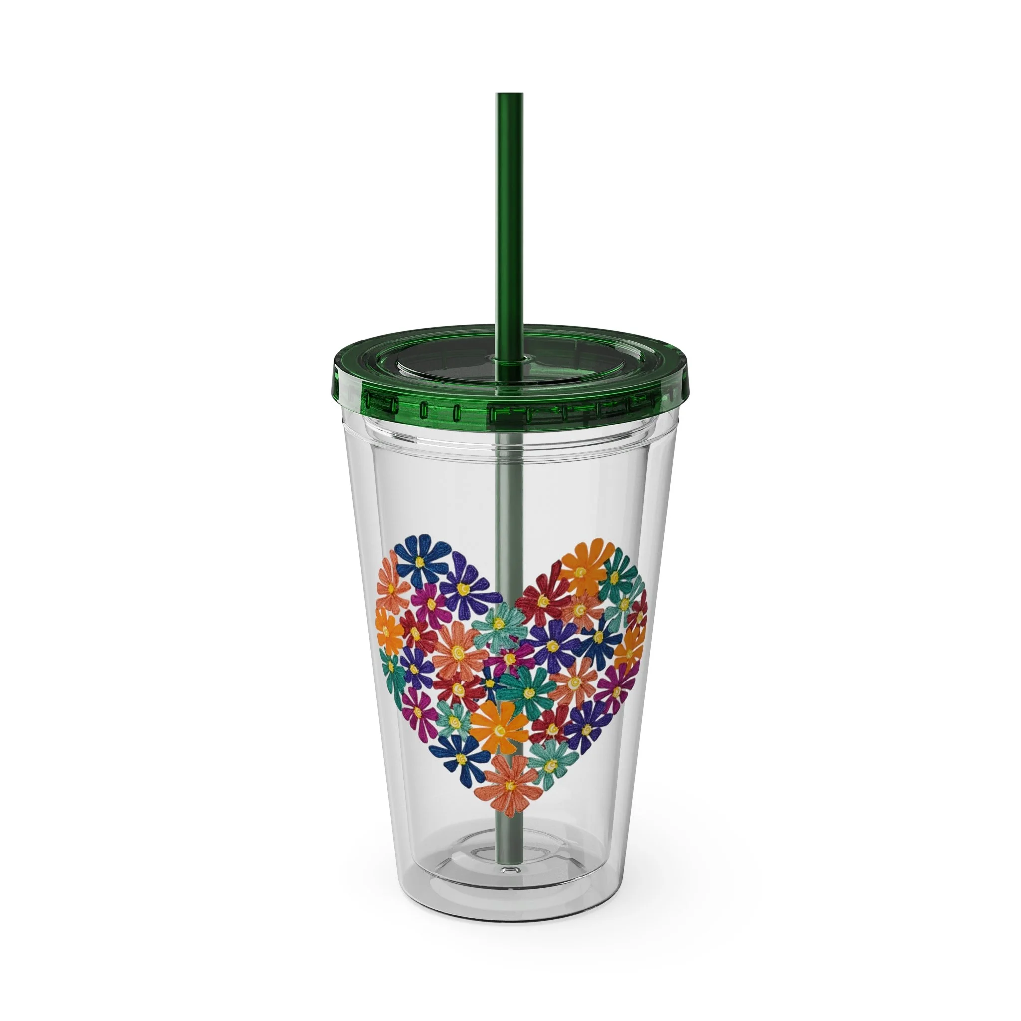 Heart of Flowers Sunsplash Tumbler with Straw, 16oz